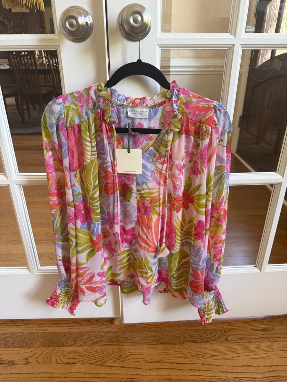 Dress Forum Pink Multicolor Floral Long-Sleeve Blouse